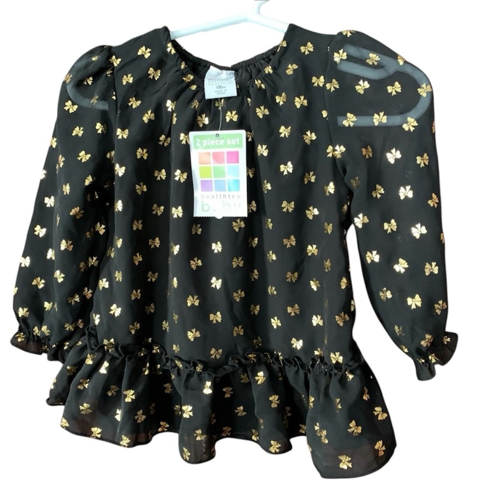HEALTHTEX Baby Holiday Party Top Sheer Gold Bows Girls Toddler Size 18m New
